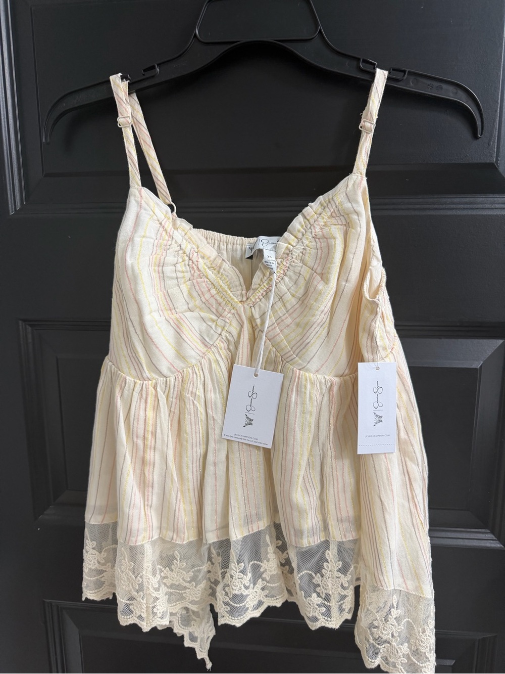 Jessica Simpson NWT Striped Lace Hem Babydoll Tank Top XS